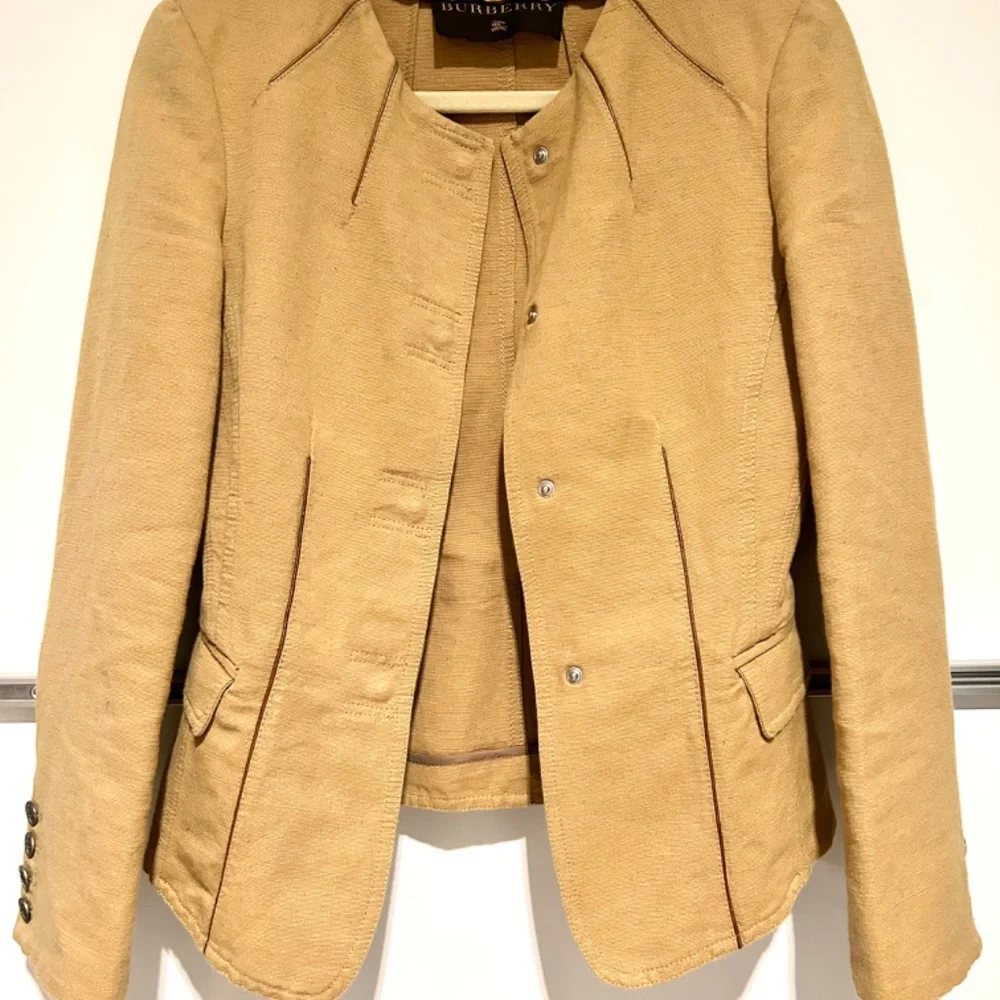 SALE Burberry Women’s Blazer Jacket Size S-M Linen Cotton Cropped, Beige - Picture 5 of 7